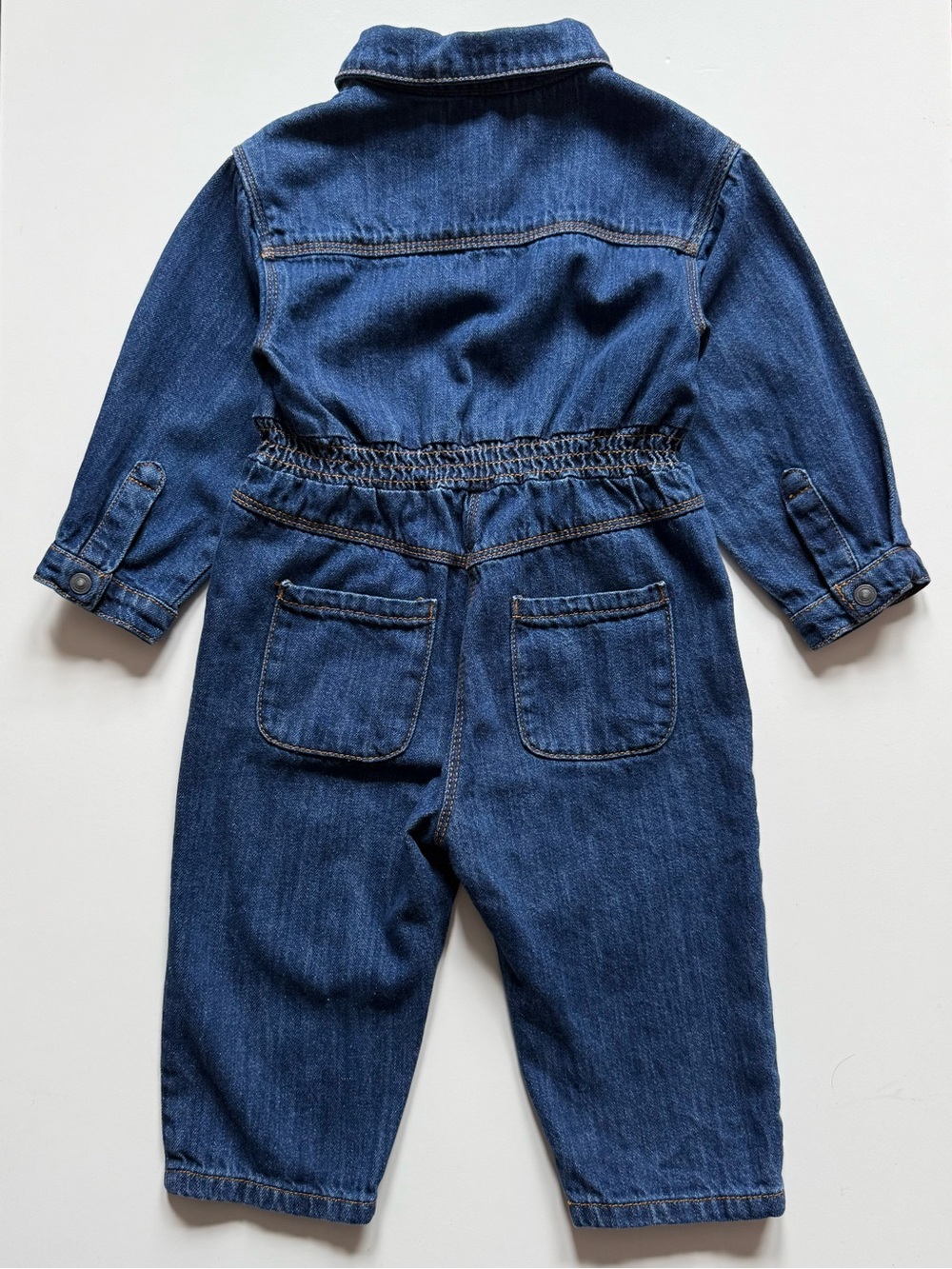 Zara Girls Blue Denim Snap-Up Long-Sleeve Jumpsuit - Size 18-24M - Picture 8 of 12